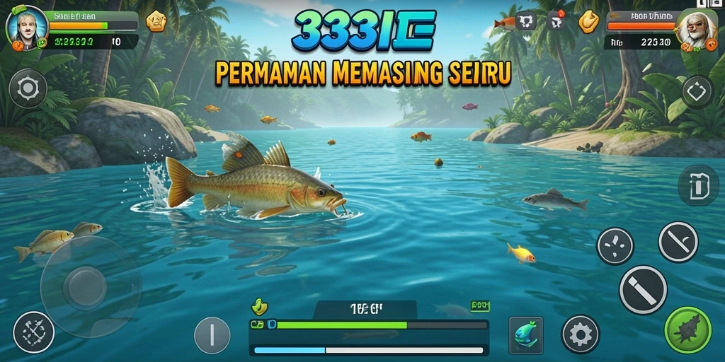 Screenshot gameplay <strong>333I</strong> menampilkan pemain memancing di lokasi menakjubkan.