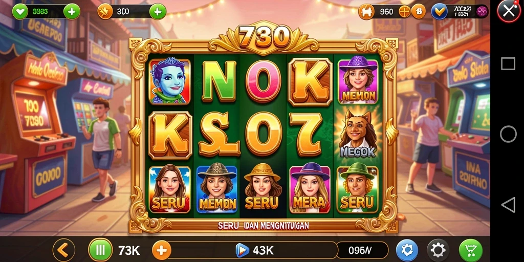Screenshot dari gameplay 73K yang menampilkan grafis menawan dan fitur bonus slot.