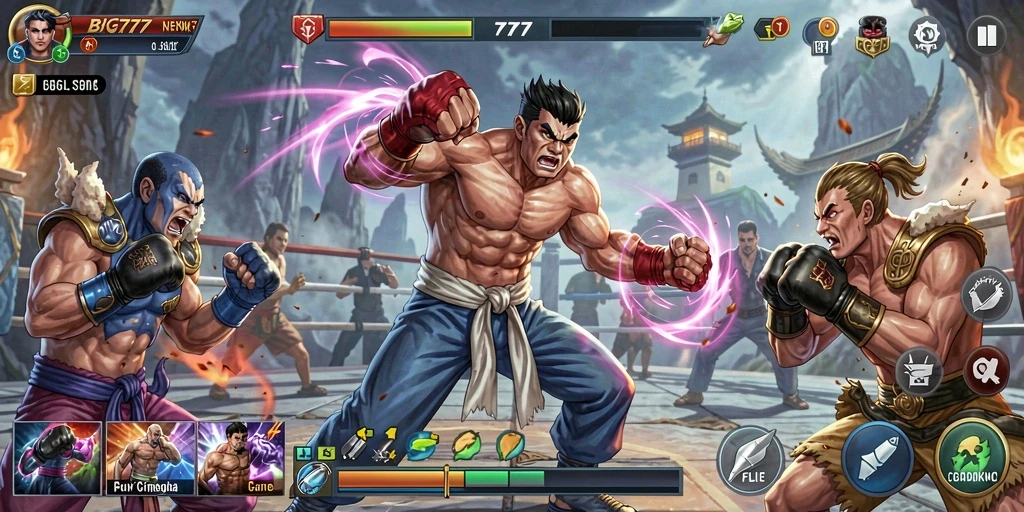 Tampilan gameplay seru dari BIG777 saat bertarung di arena.