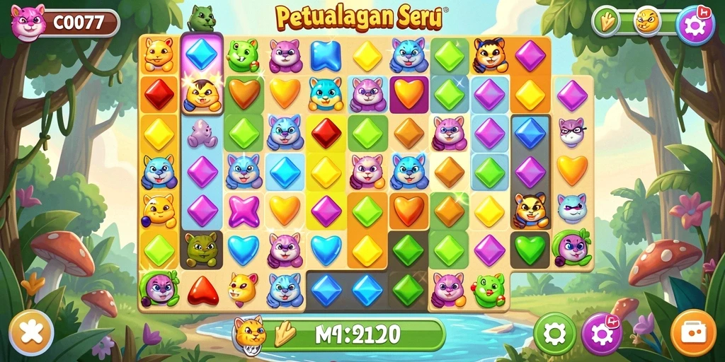 Tangkapan layar dari gameplay C0077 yang penuh warna dan menantang.