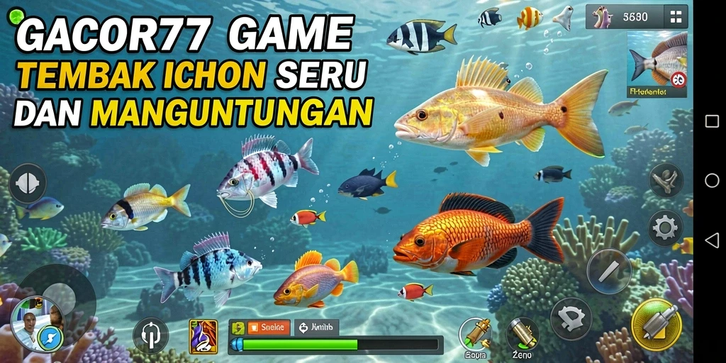 Screenshot menunjukkan momen menembak ikan dengan grafis yang memukau.