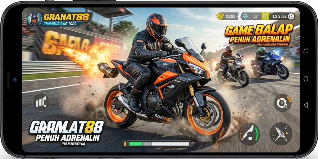 Screenshot gameplay seru dari balapan motor di GRANAT88.