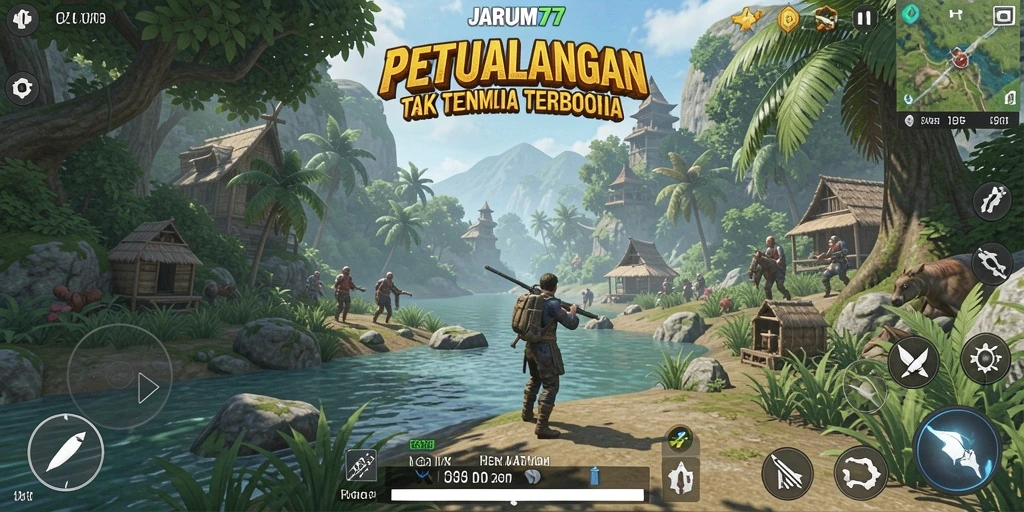 Screenshot JARUM77 menampilkan petualangan seru di dunia terbuka.