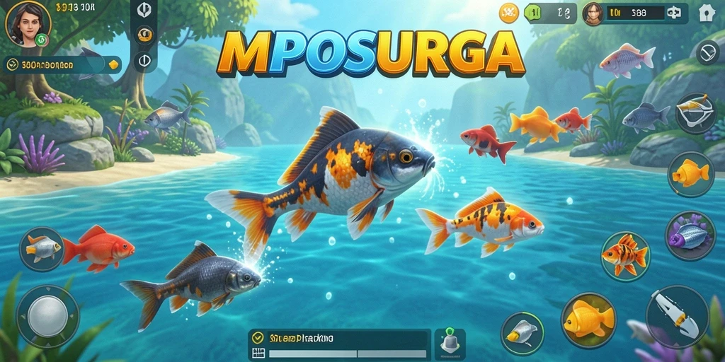 Screenshot Gameplay MPOSURGA menampilkan pengalaman memancing yang seru.