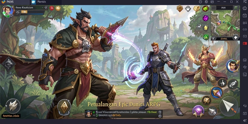 Screenshot gameplay PK95 menampilkan aksi pertempuran ARPG yang mendebarkan.
