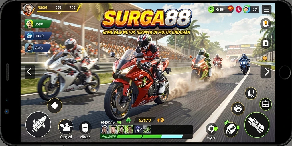Gameplay menarik SURGA88 dengan balapan motor yang penuh adrenalin.