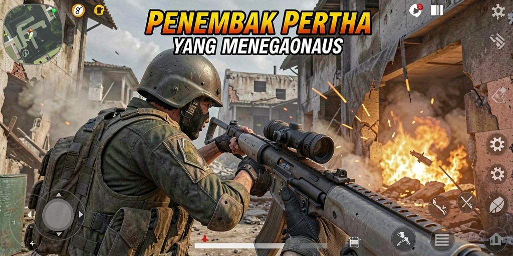 Screenshot gameplay V87 menampilkan aksi tembak-menembak yang intens.