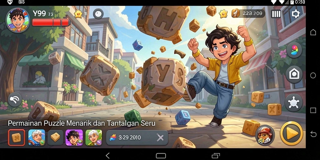 Tampilan gameplay Y89 dengan tantangan puzzle yang berwarna-warni.