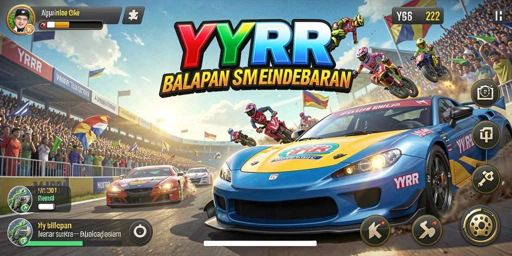 Tampilan gameplay balapan yang seru dan menantang di YYRR.